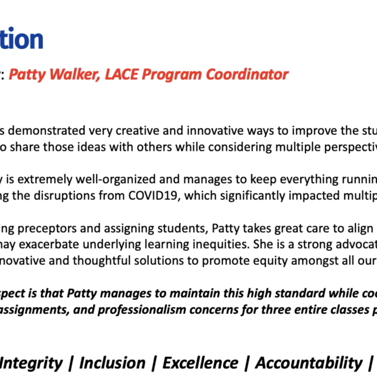 Values in Action Award screeshot of Powerpoint text (full text in article)