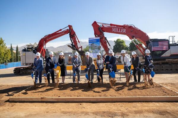 Leadership and VIPs turning dirt at the groundbreaking ceremony