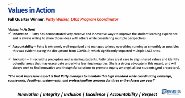 Values in Action Award screeshot of Powerpoint text (full text in article)