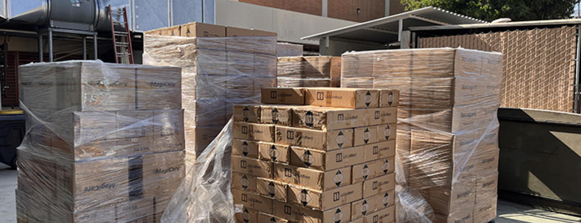 Pallets of PPE supplies from Cecila Tech